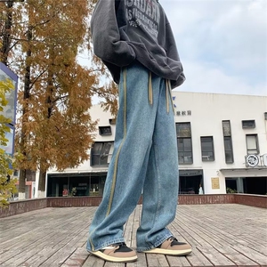 美式vibe裤子设计感抽绳直筒牛仔裤男女宽松休闲阔腿裤N6014-P45图片