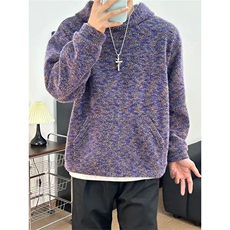莫奈紫毛绒绒针织卫衣男款秋冬季懒惰松弛感连帽衫高级感情侣外套，女装短外套，星座410-7