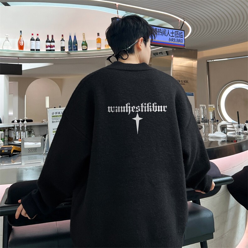 cleanfit黑色毛衣男款春秋季宽松情侣针织衫美式高街复古套头上衣,男装针织衫/毛衣,电商B367