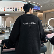 cleanfit黑色毛衣男款春秋季宽松情侣针织衫美式高街复古套头上衣，男装针织衫/毛衣，电商B367