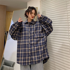 TC647-P502025早春新款磨毛加厚格子翻领长袖衬衫宽松慵懒衬衣，女装衬衫，星座617A-2