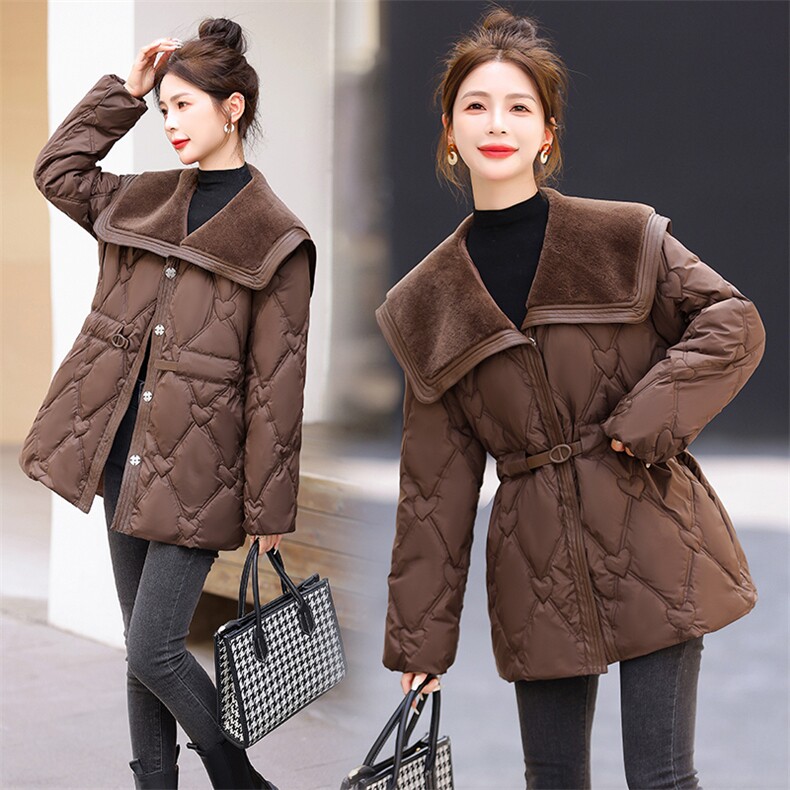 2023年冬季新款大毛领皮拼接棉衣现货,女装棉衣/棉服,艾尚靓装