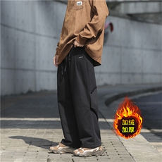 冬季运动简约休闲加绒卫裤男士宽松直筒九分长裤K0179-P35加绒P43，男装休闲裤，星座308B-1