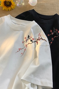 已注册/220克白墨印花重磅纯棉港风大版宽松落肩短袖T恤T2419-P25图片