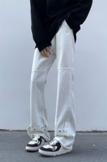 美式ins高街牛仔裤小众百搭微喇铆钉纽扣拼接牛仔裤K2301-P65控88，男装牛仔裤，电商A062