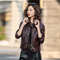 时尚小立领机车风皮衣女2025秋季新款小个子短款修身百搭夹克外套，女装皮衣，臻衣坊
