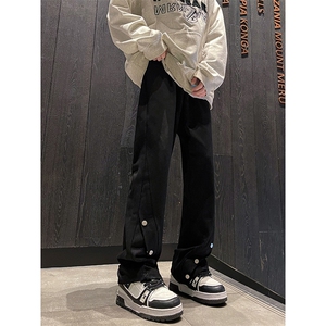 美式高街潮牌微喇开衩牛仔裤男生小众设计感阔腿拖地裤子WH91-p58图片