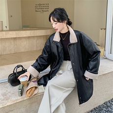新款皮衣拼接羊羔毛羽绒服9932-P265-K388，女装短外套，2C129