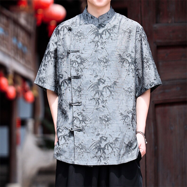 新中式现货衬衫2025夏季短袖棉麻竹叶上衣CS35-P65控89图片