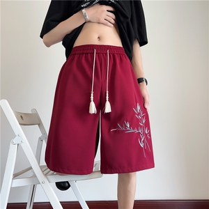 夏季新款新中式刺绣五分裤宽松百搭短裤B315-K24129-p35控48图片