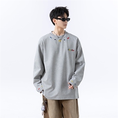 主推设计款250克秋季重磅砂洗刺绣天丝棉长袖T恤JF412-特P45控78，男装T恤，电商A422-1