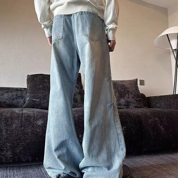 美式夏日晴空蓝复古小众猫须感牛仔裤男女裤子情侣,男装牛仔裤,星座813-3