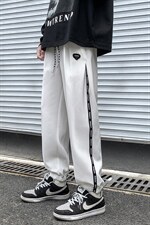 2024秋冬新款港风撞色条纹宽松束脚休闲运动裤K229-P45，男装休闲裤，星座914-3