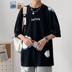 HT203东北大花圆领短袖T恤可套装风民族特色汉服团队服大码男，男装T恤，星座115A(原星座507）