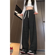 特批P35无差价500g毛巾绣黑白撞色条纹宽松潮流百搭休闲裤男K5949，男装休闲裤，电商A001-1