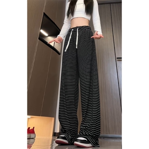 特批P35无差价500g毛巾绣黑白撞色条纹宽松潮流百搭休闲裤男K5949图片