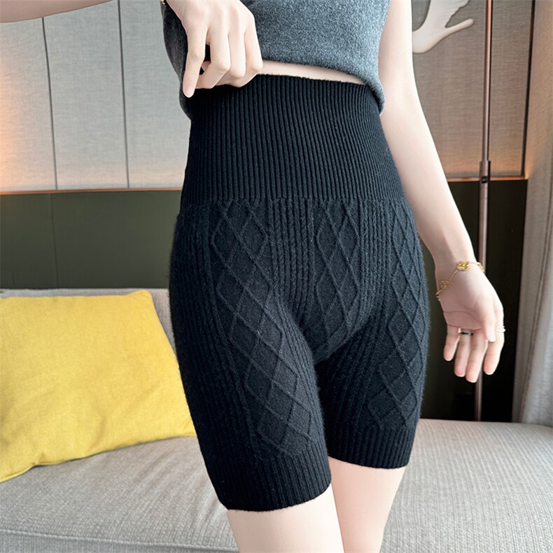 时尚高腰显瘦女士打底短裤秋冬保暖必备单品，女装打底裤，高粱穗羊绒