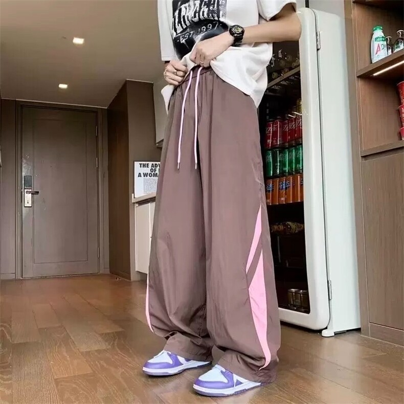 多巴胺撞色休闲运动裤男夏季新款松速干美式直筒伞兵裤MK222P37，女装休闲裤，星座1013-5