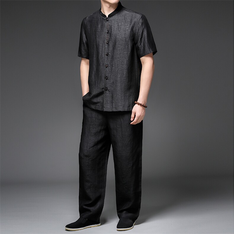 GBN5556夏季风唐装纯重磅香云纱短袖爸爸装套装，男装休闲套装，电商B360