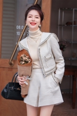 2023秋冬季小香风法式套装女小众设计感时尚潮流两件套外套加短裤，女装套装/套裙，韩蜜菓