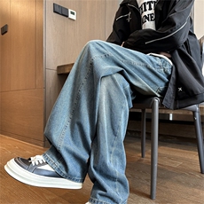美式牛仔裤男韩版潮流高街帅直筒2024冬季新款ins长裤RK1295-P43，男装牛仔裤，星座412-2