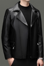 W2213YR冬季海宁男士真皮羽绒服牛皮夹克短款皮外套翻领机车皮衣，男装夹克，电商B360