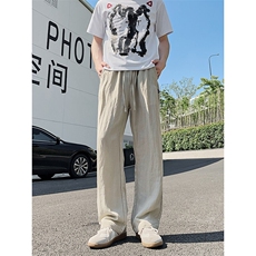 3015#-P45肌理感亚麻冰丝休闲裤男女夏季宽松速干直筒阔腿长裤，男装休闲裤，电商A178