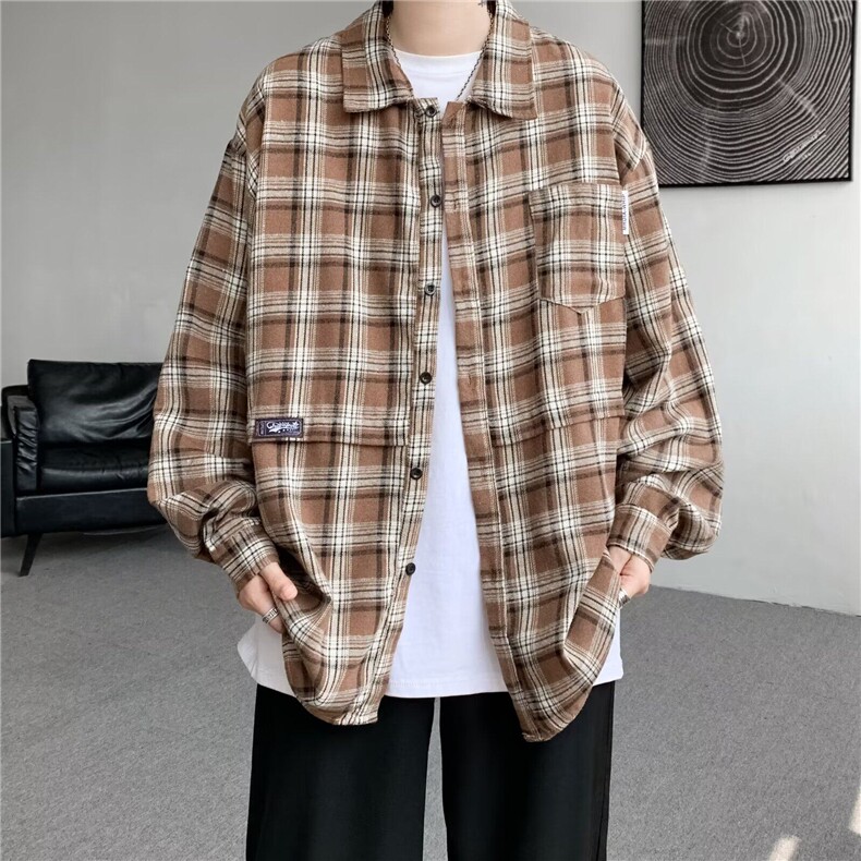 格子衬衫男女长袖韩版潮流宽松帅气2025春季ins百搭外套CY982-P36,男装衬衫,星座412-3