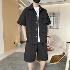 夏季套装男高品潮牌五分袖衬衫短裤大码两件套DSA157B-C73-P80，男装衬衫，电商A157B
