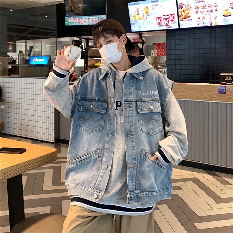 牛仔马甲外套男韩版潮流字母高街2023秋冬季新款ins上衣W3233-P57,男装背心/马甲,星座412-2