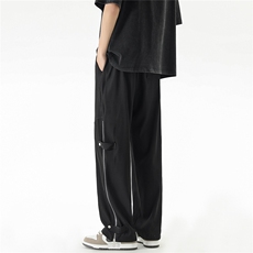 高街冰丝拉链工装裤男抽绳潮流裤男拖地直筒长裤SK77042P55控79，男装工装外套，星座227-7
