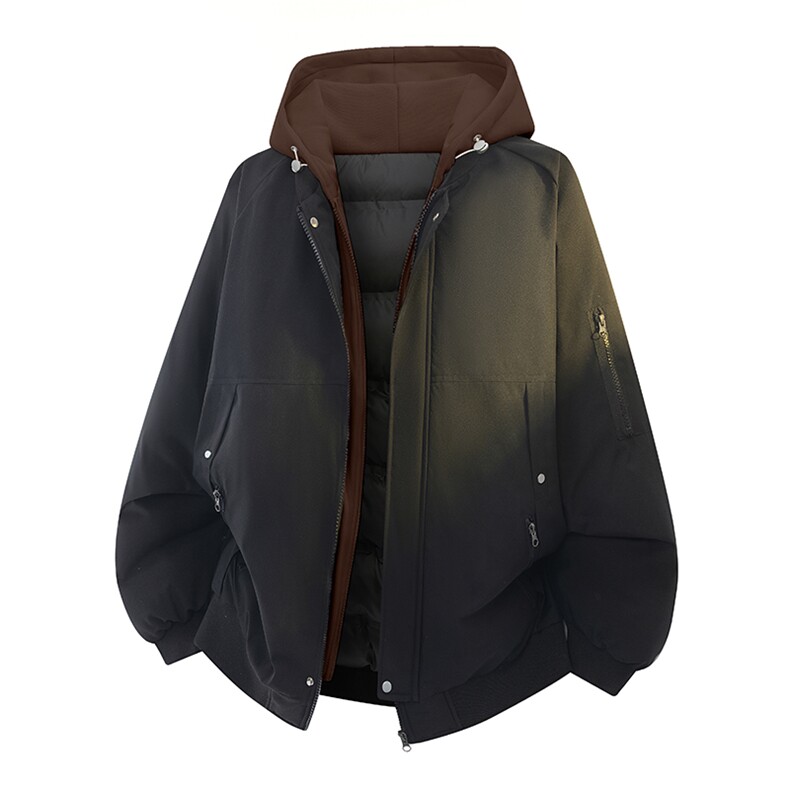 新款冬季大码羽绒棉服棉袄连帽假两件韩版宽松外套A436-2583-P95,男装棉衣,电商A436