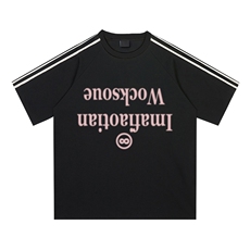 夏季美式高街重磅纯棉三条杠织带撞色男女短袖T恤STG233特P25，男装T恤，电商A486
