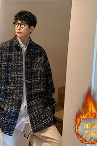 1港风小香风长袖衬衫男大码中性情侣潮衬衫男CCS8019P45加绒P55图片