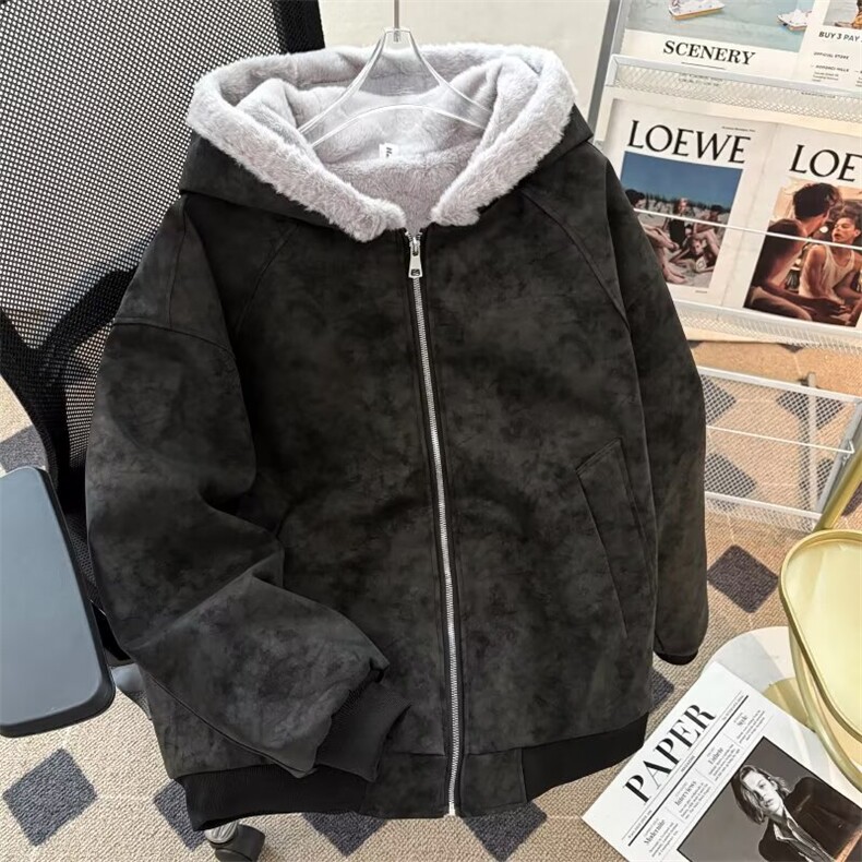 加绒加厚保暖卫衣男士秋冬新款韩版潮流情侣纯色外套百搭上衣服潮,男装棉衣,星座506A