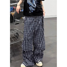 休闲蓝色格子裤男女春秋季遛弯裤宽松显瘦直筒阔腿长裤KC89，男装休闲裤，星座1116A（原606A-3）