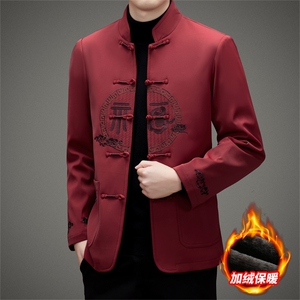 长期有货中老年风唐装棉服中山装盘扣男加绒复古棉衣外套图片
