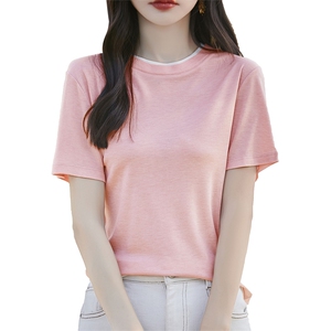 2025新款桑蚕丝天丝短袖透气舒适上衣圆领T恤女款夏装t恤图片