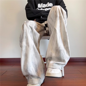 扎染重磅工装卫裤男款冬季阔腿宽松直筒休闲裤子男生ZXK450 P39图片