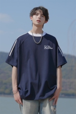 已注册新款抖音直播高品质三条杠运动宽松男短袖T恤T6028P28，男装T恤，电商C408-1(原B339-1)