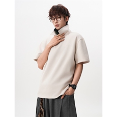 M-8XL美式复古撞色拼接polo衫半拉链短袖t恤大码宽松DX1227/特P40，男装T恤，电商B238