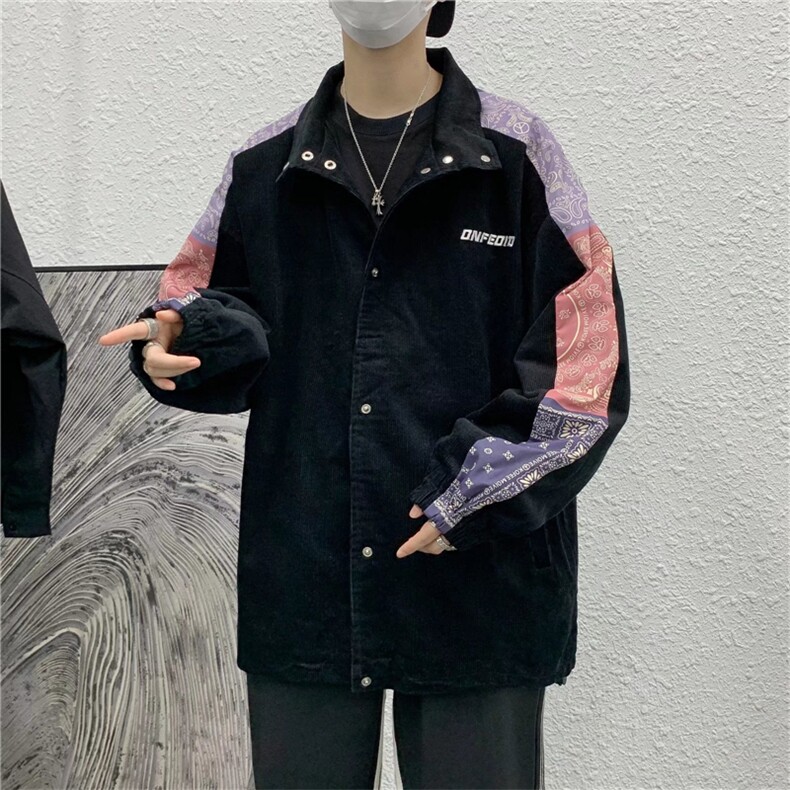 夹克外套春秋2021新款宽松腰果花拼接灯芯绒棒球服insW1826-P58,男装夹克,星座512-4