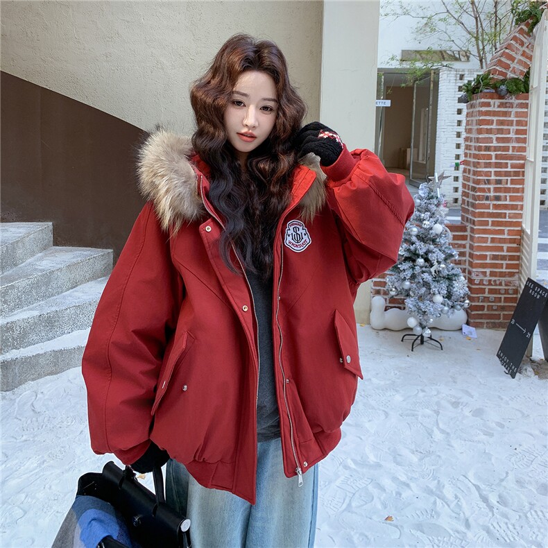 狐狸毛羽绒服女欧洲站2025冬新款加厚面包服潮服保暖派克服,女装羽绒服,玖莱伊