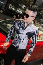 2021春秋衬衫社会男长袖上衣印花男装韩版修身四季潮流衬衣Q864-P55，男装衬衫，星座419（原A233）