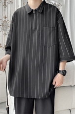 C8080/P35港风新款夏季个性条纹polo衫衬衣男大码T恤衬衫上衣男，男装Polo衫，电商A141