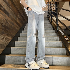 美式复古牛仔裤男新款高街裤子破洞潮牌宽松阔腿裤N0187-P45，男装牛仔裤，星座308B-2
