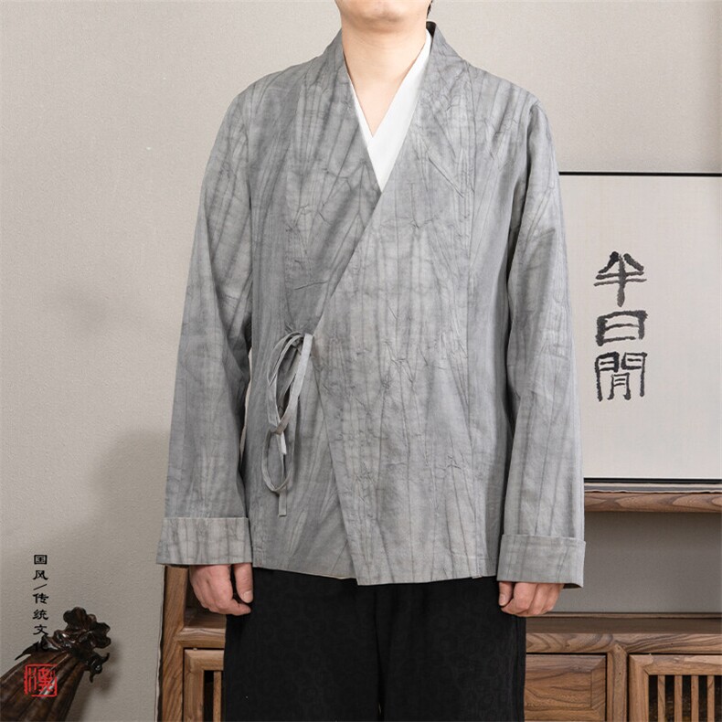 春装风男装改良汉服做旧斜襟男士道袍C236P80图片