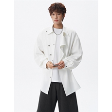 斜搭门襟金属扣新中式长袖衬衫大码设计感风衬衣外套LC302特P52，男装衬衫，电商B215