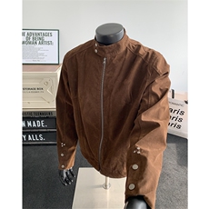 假模图原版翻毛绒秋季新款摩登时代复古绒皮工艺立领夹克外套P80，男装夹克，电商C306-1