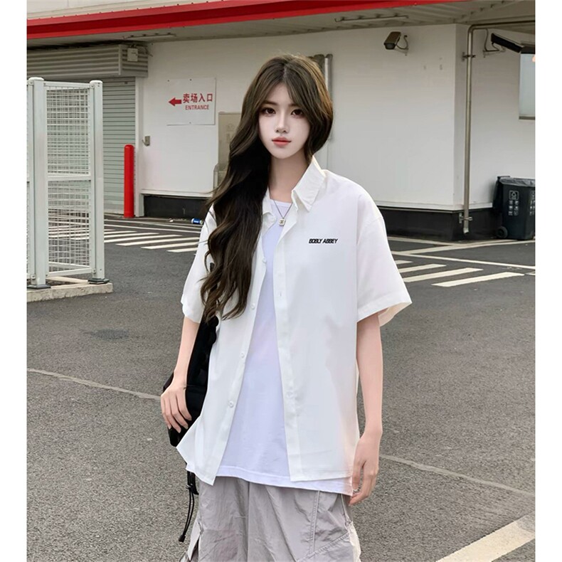 抖音得物高品质 夏季冰丝休闲衬衫 美式垂感宽松衬衫短袖ADT2102图片